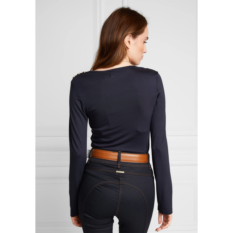 Holland Cooper Long Sleeve Vee Neck Tee - Ink Navy-3